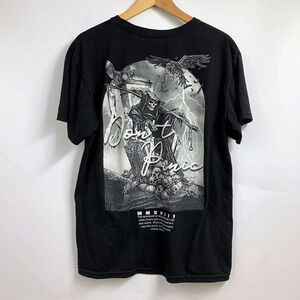 Fresh Laundry Grim Reaper Don’t Panic Trust No One Black Casual Graphic Tee SZ L